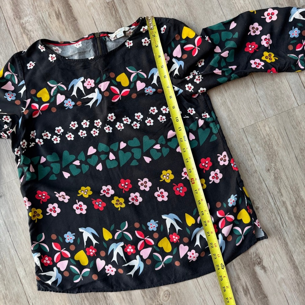 Boden Black Floral Bird Print Viscose 3/4 Sleeve Blouse Women's US 10 - Picture 7 of 10